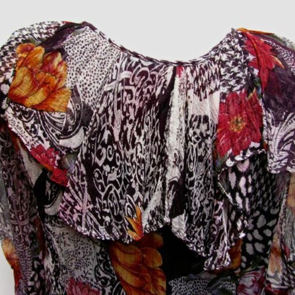 Vintage French Gear Boho Frilly Layered Blouse Floral Rayon Crepe  Size Small - Picture 7 of 10